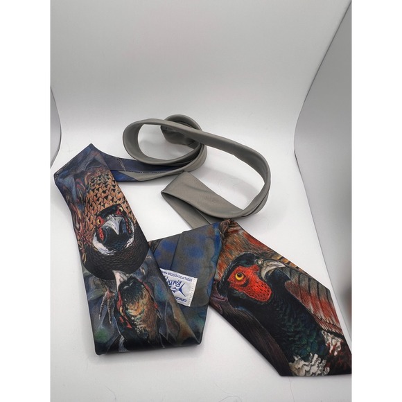 Vintage Ralph Marlin Pheasant Bird Turkey Novelty Necktie 1988 Men's USA Made - Picture 3 of 4